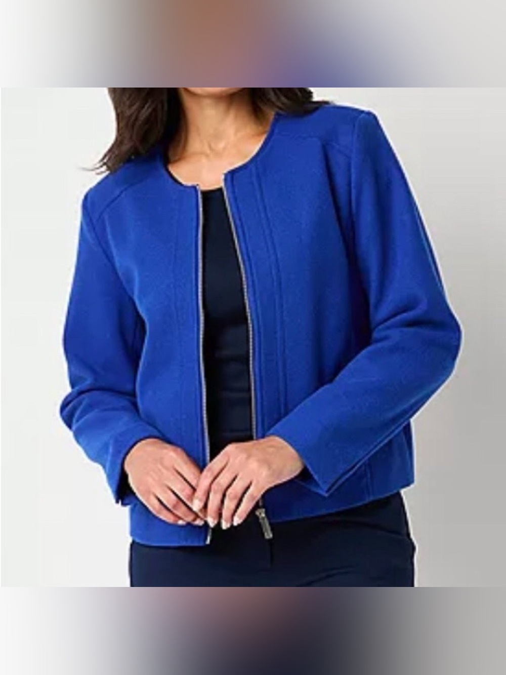Liz Claiborne Royal Blue Collarless Full-Zip Jacket Size 16P